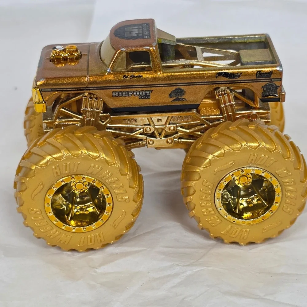 Hot Wheels Monster Trucks Bigfoot 4x4 50th Anniversary Gold 1:64 Scale Die-Cast
